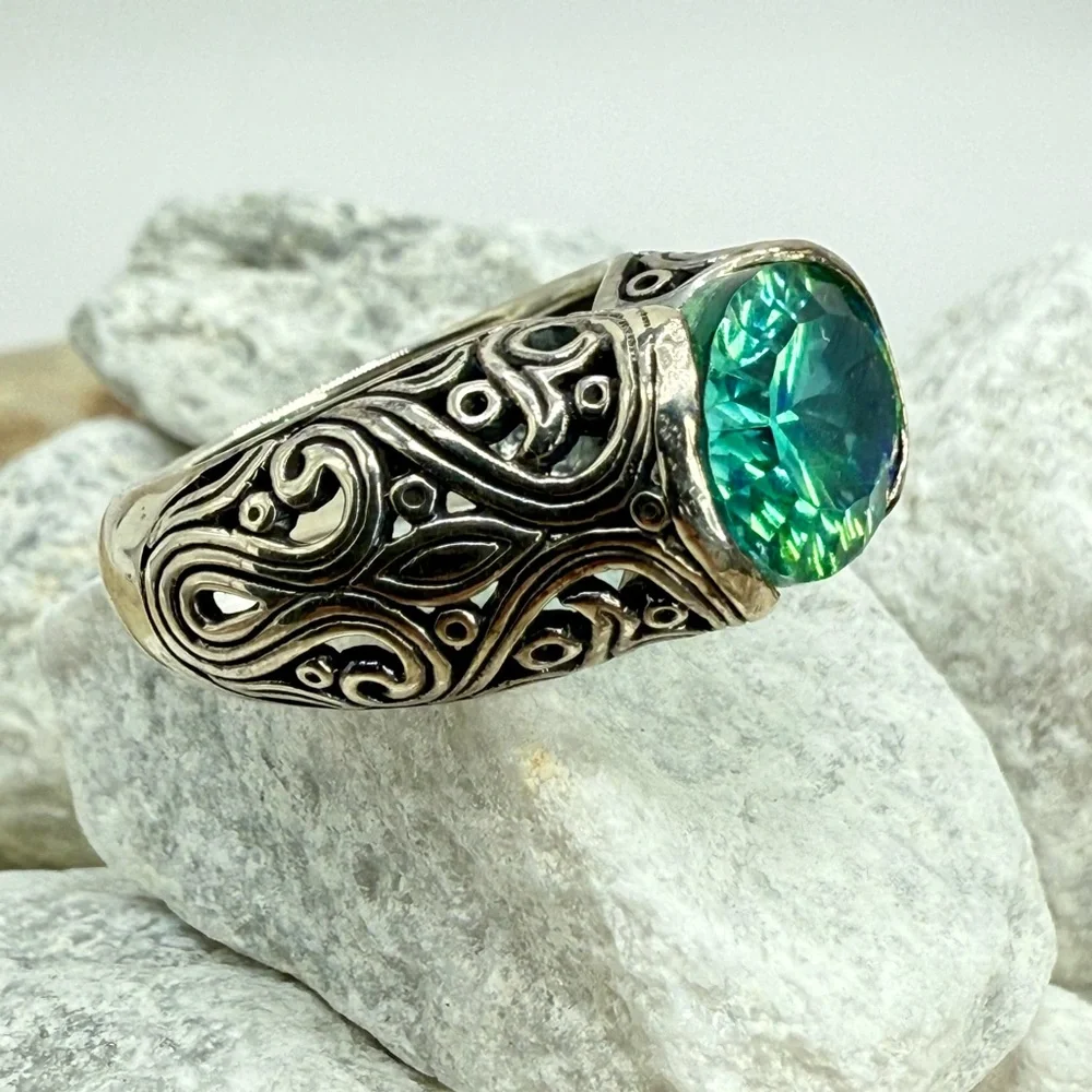 NWT Bali Legacy Sterling Silver 6.00ctw Peacock Quartz Artisan Ring Size 8